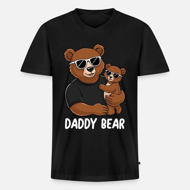 Daddy Bear - Männer Premium Bio T-Shirt mit V-Ausschnitt - Schwarz