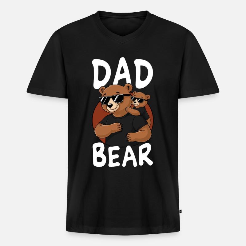 Dad Bear - Männer Premium Bio T-Shirt mit V-Ausschnitt - Schwarz