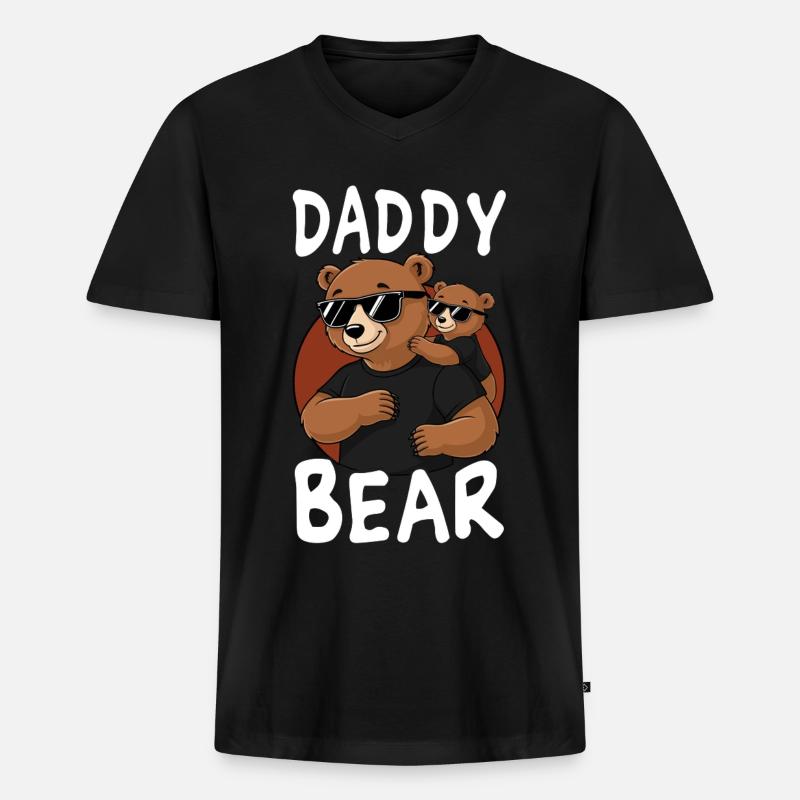 Daddy Bear - Männer Premium Bio T-Shirt mit V-Ausschnitt - Schwarz