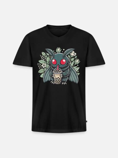 Mothman Enjoying Bubble Tea - Men's Premium Organic T-shirt with V-neck - black