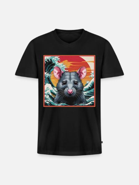 Rat in the Wave - Men's Premium Organic T-shirt with V-neck - black