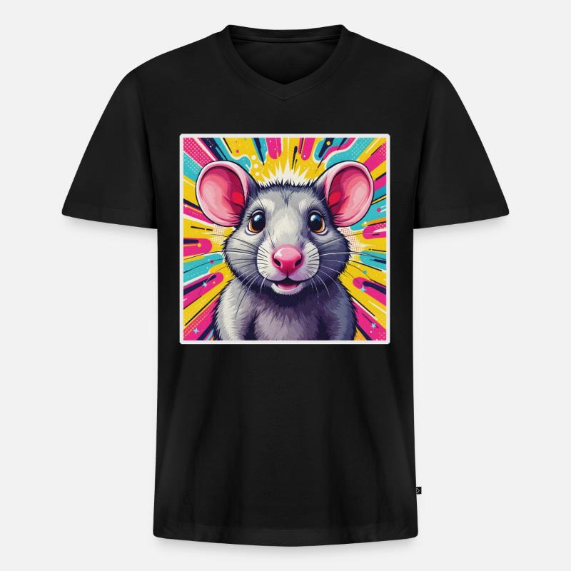 Pop Art Ratte - Männer Premium Bio T-Shirt mit V-Ausschnitt - Schwarz