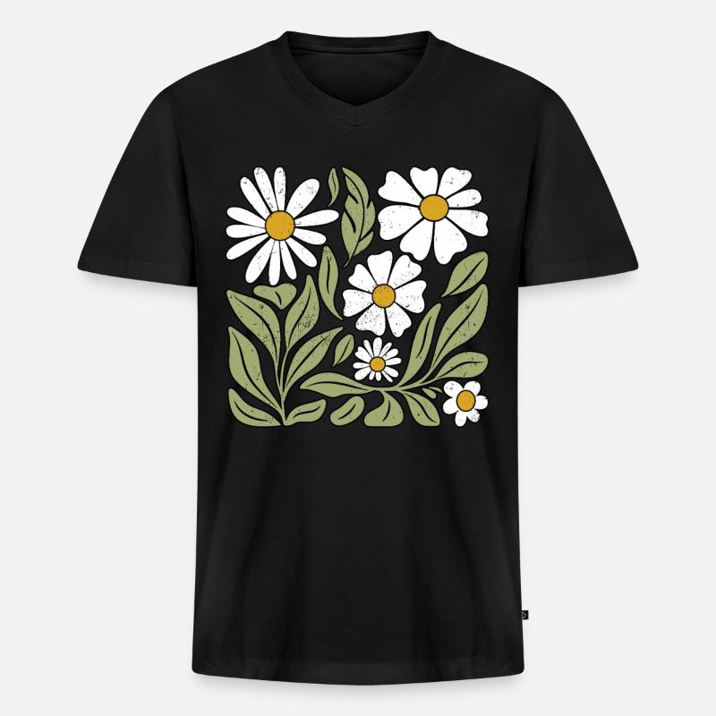 Gänseblümchen Blume Boho Blumen - Männer Premium Bio T-Shirt mit V-Ausschnitt - Schwarz