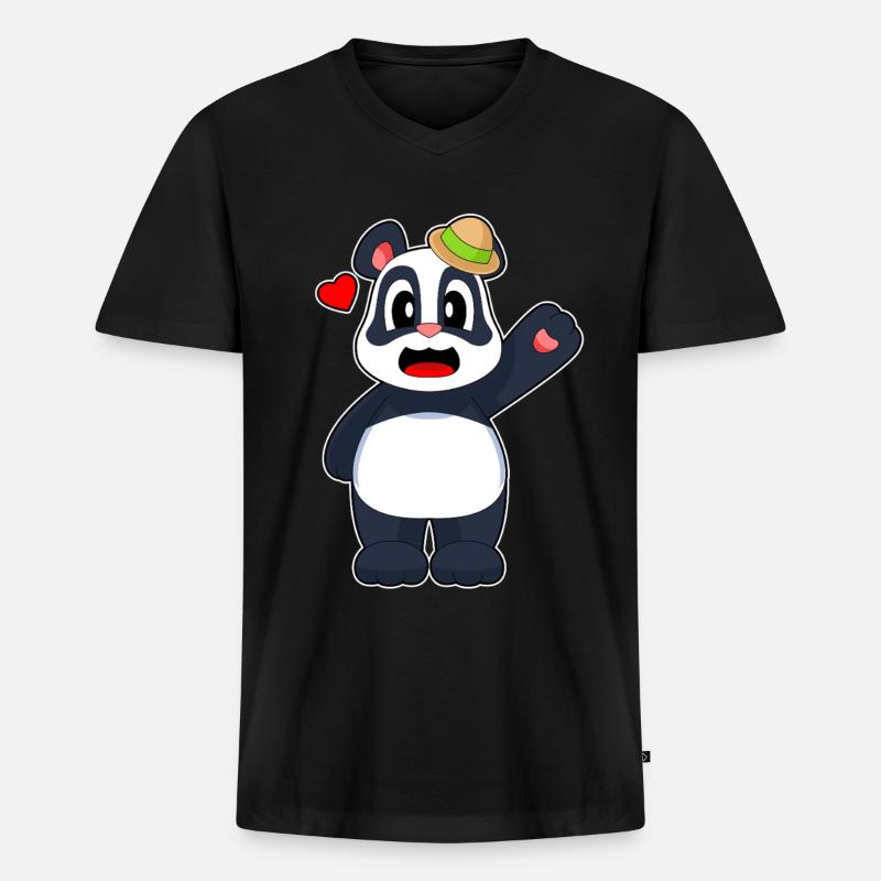 Panda Hut - Männer Premium Bio T-Shirt mit V-Ausschnitt - Schwarz
