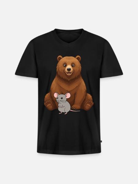 Bear and Mouse Best Friends - Men's Premium Organic T-shirt with V-neck - black