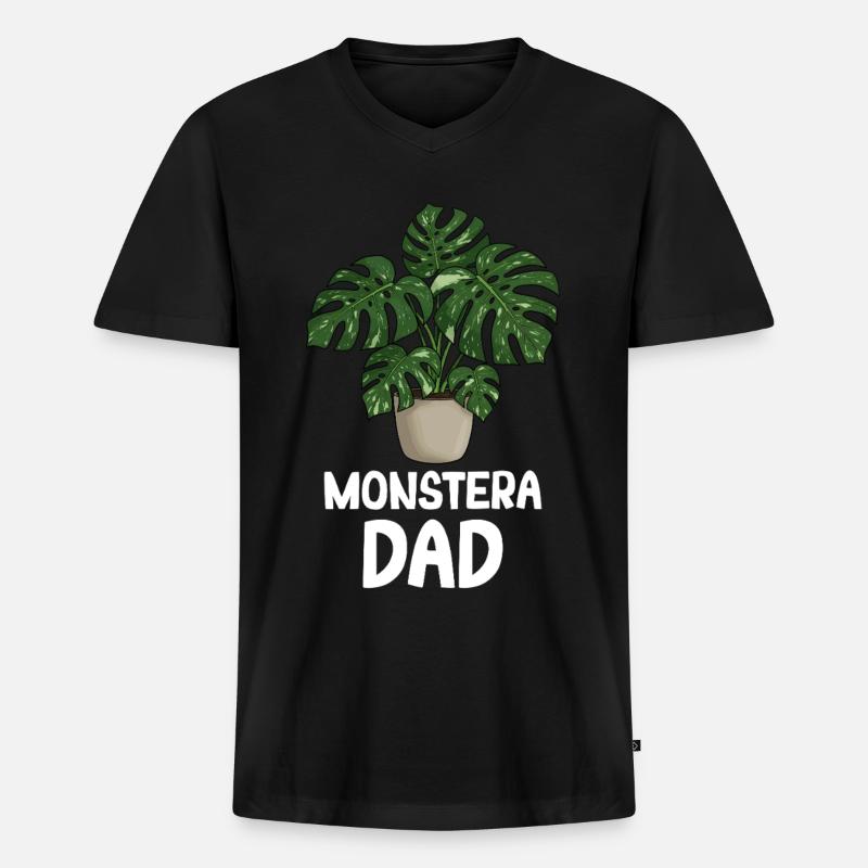 Monstera Dad - Männer Premium Bio T-Shirt mit V-Ausschnitt - Schwarz