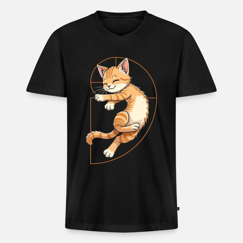 Fibonacci Katze - Männer Premium Bio T-Shirt mit V-Ausschnitt - Schwarz