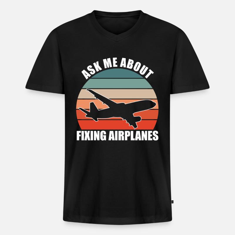 Flugzeugmechaniker Fixing - Männer Premium Bio T-Shirt mit V-Ausschnitt - Schwarz