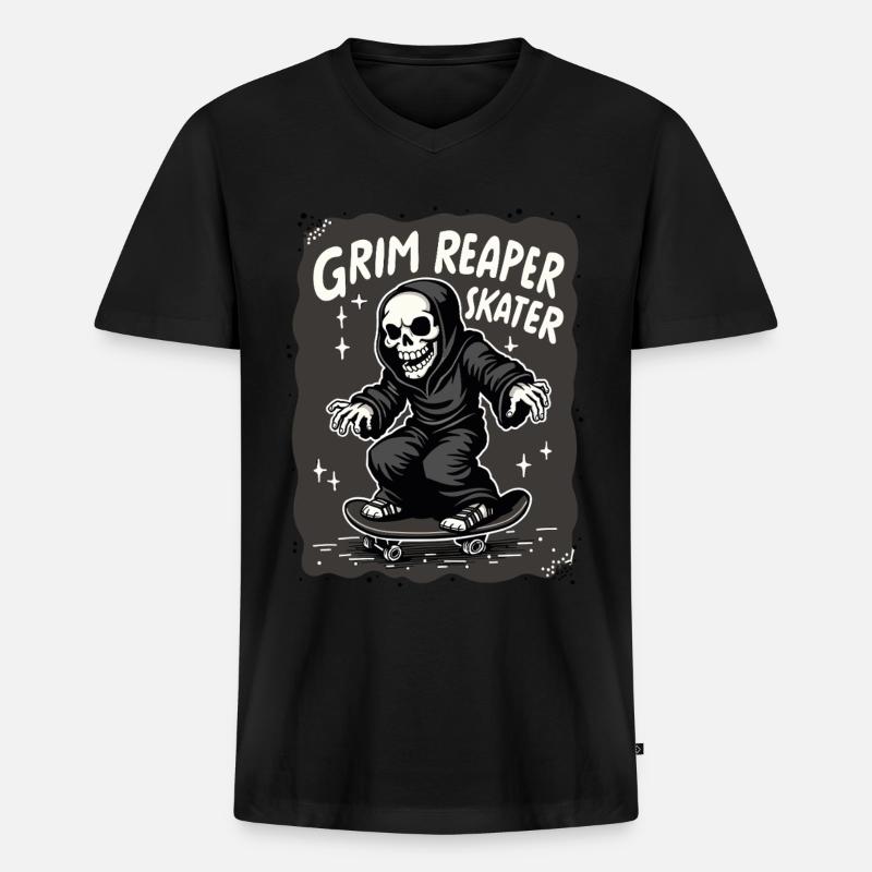 Skateboarding Sensenmann – Grim Reaper Style - Männer Premium Bio T-Shirt mit V-Ausschnitt - Schwarz