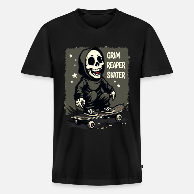 Skateboarding Sensenmann – Grim Reaper Style - Männer Premium Bio T-Shirt mit V-Ausschnitt - Schwarz