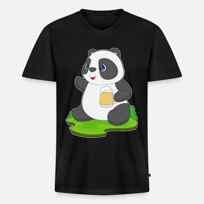 Panda Bier - Männer Premium Bio T-Shirt mit V-Ausschnitt - Schwarz