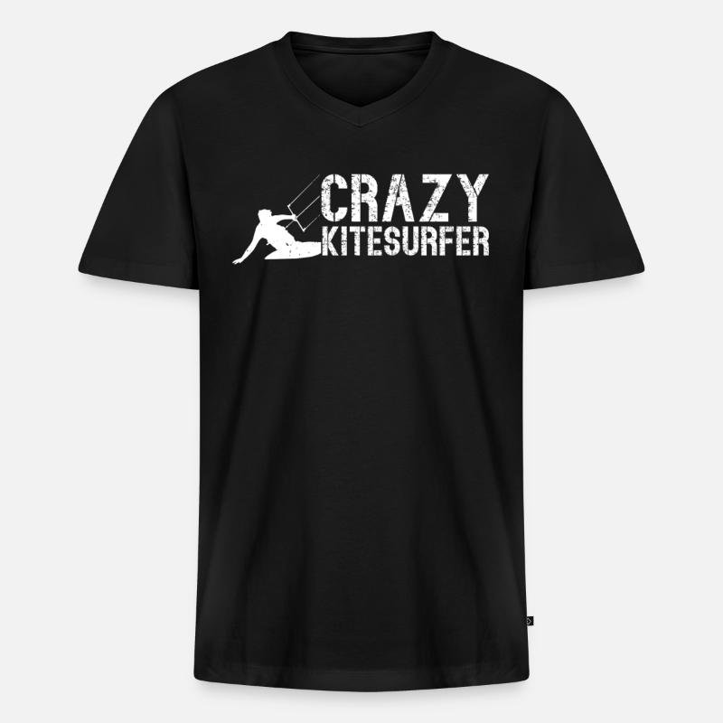 Kiteboarding - Crazy Kitesurfer - Männer Premium Bio T-Shirt mit V-Ausschnitt - Schwarz