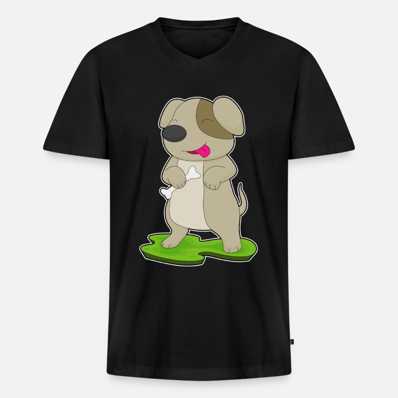 Hund Knochen - Männer Premium Bio T-Shirt mit V-Ausschnitt - Schwarz