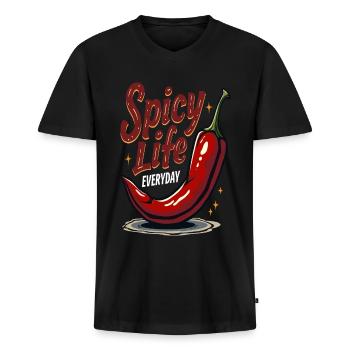 Spicy Life – Chili Vibes pour tous les jours - T-shirt encolure en V Premium bio Homme - noir - Devant - Nico (187cm)