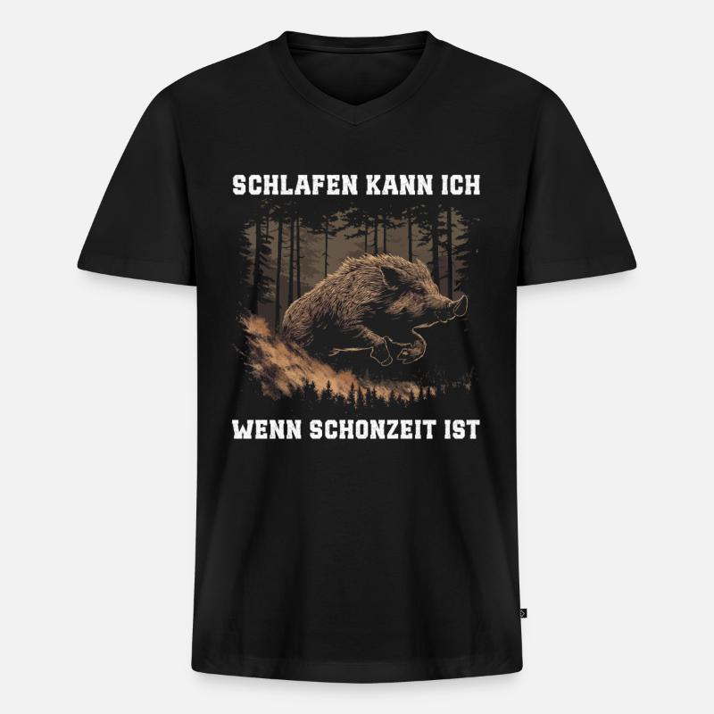 Jäger Schonzeit - Männer Premium Bio T-Shirt mit V-Ausschnitt - Schwarz