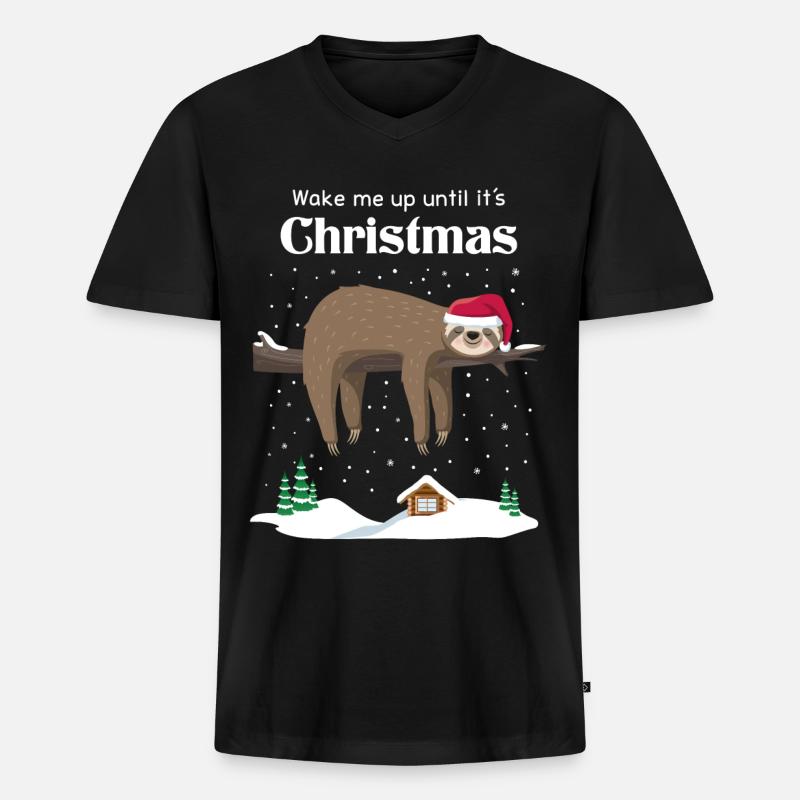 Faultier Weihnachten - Männer Premium Bio T-Shirt mit V-Ausschnitt - Schwarz