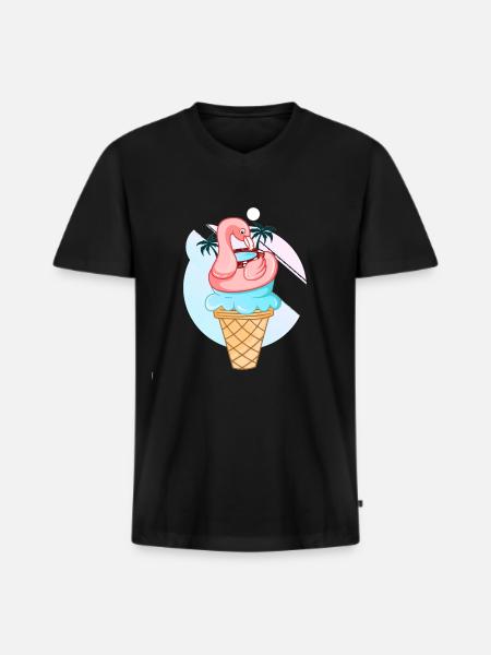 Flamingo Glace - T-shirt encolure en V Premium bio Homme - noir