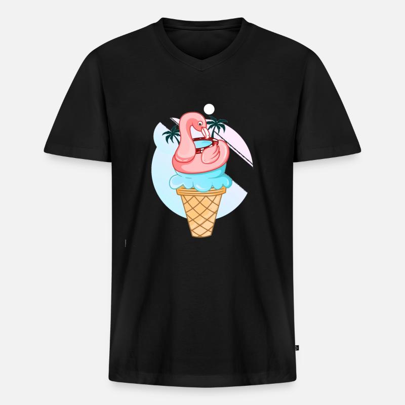 Flamingo Eis - Männer Premium Bio T-Shirt mit V-Ausschnitt - Schwarz