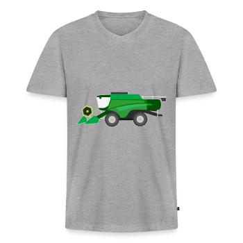 Mähdrescher Trecker Landwirt - Männer Premium Bio T-Shirt mit V-Ausschnitt - Grau meliert - Vorne