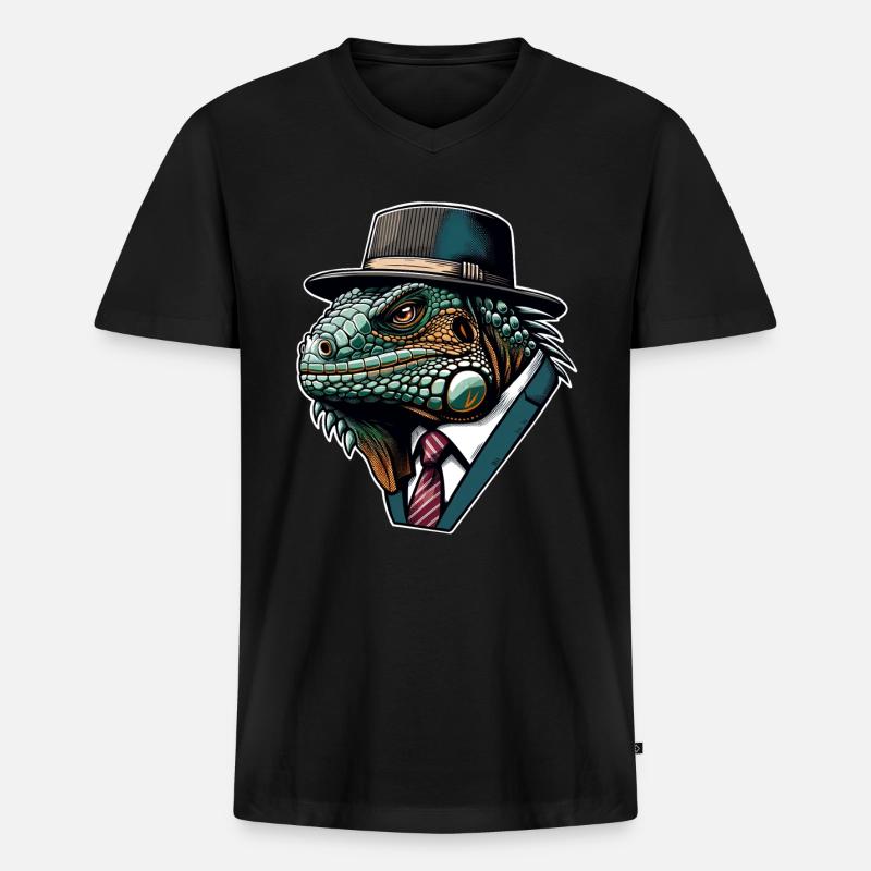 Leguan - Männer Premium Bio T-Shirt mit V-Ausschnitt - Schwarz