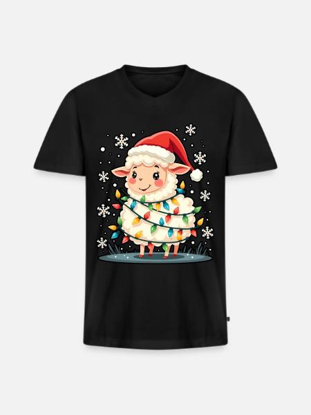 Weihnachtsschaf - Männer Premium Bio T-Shirt mit V-Ausschnitt - Schwarz