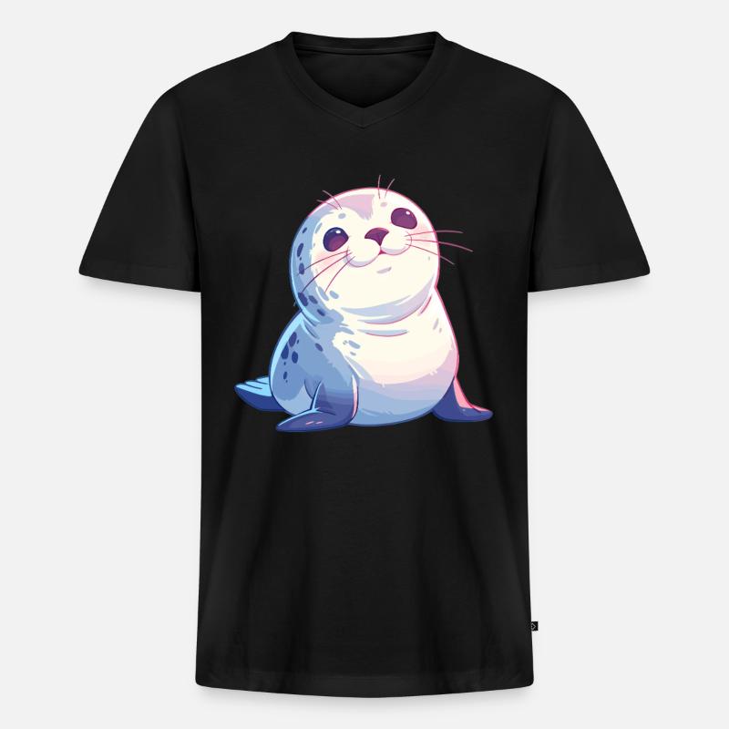 Robben Robbe - Männer Premium Bio T-Shirt mit V-Ausschnitt - Schwarz