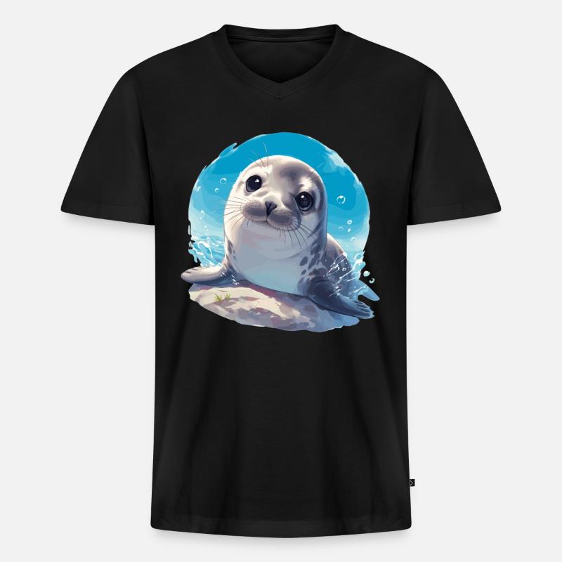 Robben Robbe - Männer Premium Bio T-Shirt mit V-Ausschnitt - Schwarz