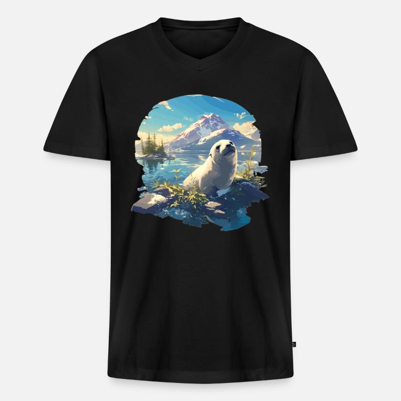 Robben Robbe - Männer Premium Bio T-Shirt mit V-Ausschnitt - Schwarz