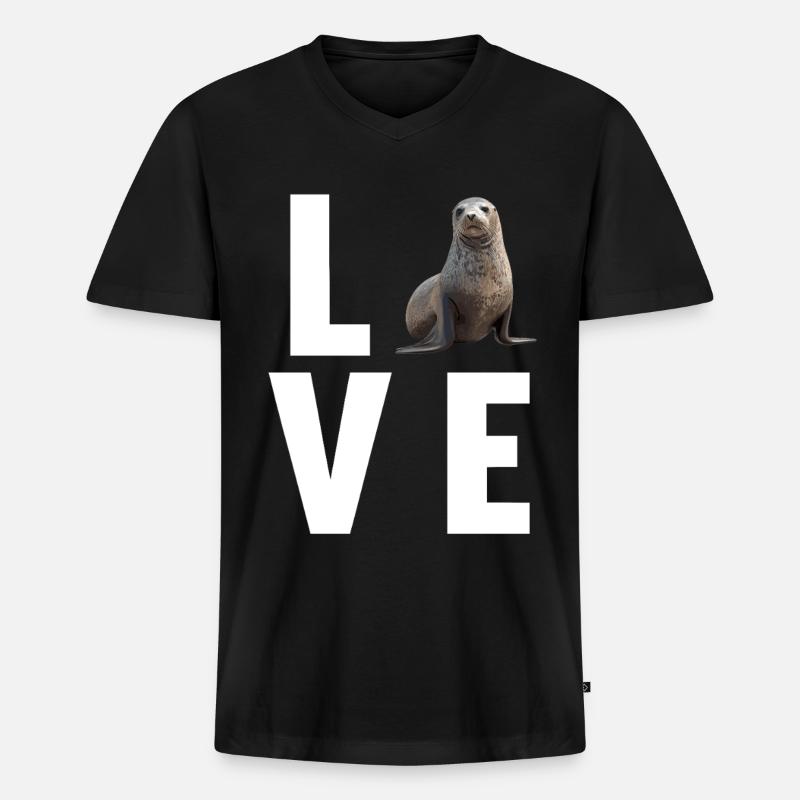 Robben Robbe - Männer Premium Bio T-Shirt mit V-Ausschnitt - Schwarz