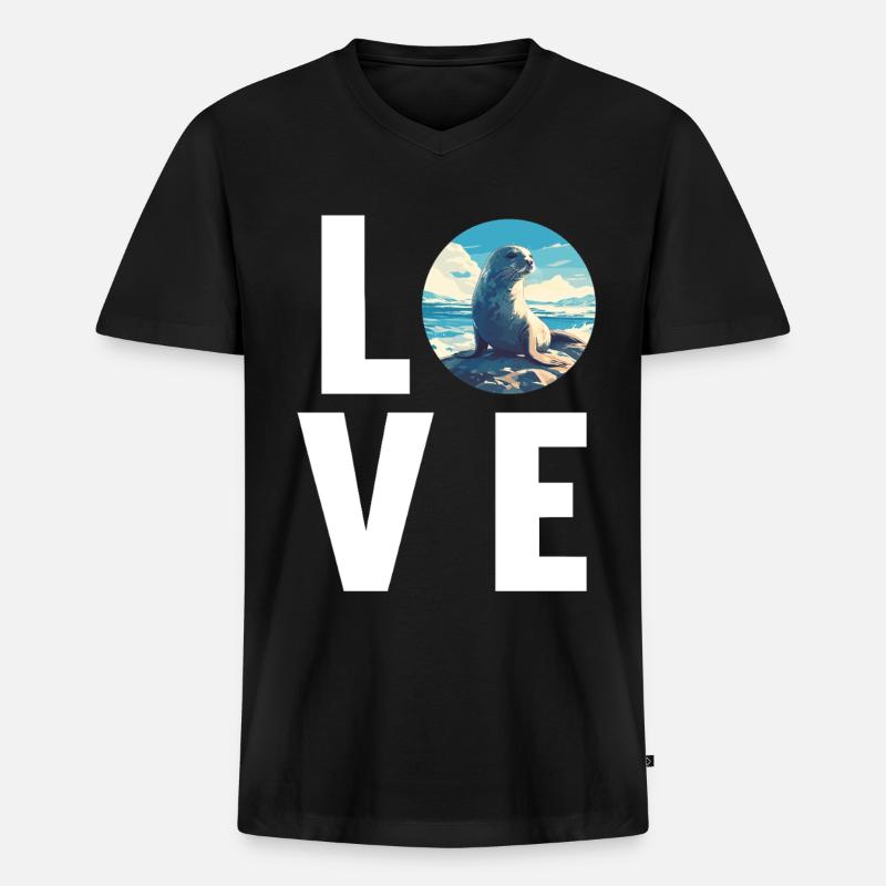 Robben Robbe - Männer Premium Bio T-Shirt mit V-Ausschnitt - Schwarz