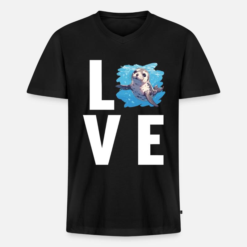 Robben Robbe - Männer Premium Bio T-Shirt mit V-Ausschnitt - Schwarz