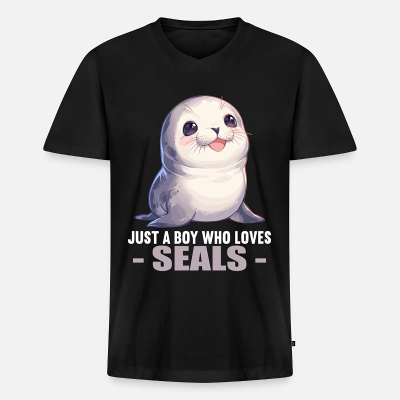 Robben Robbe - Männer Premium Bio T-Shirt mit V-Ausschnitt - Schwarz