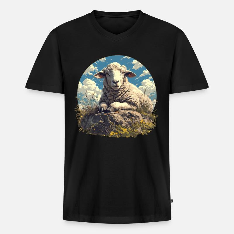 Schafe Schaf - Männer Premium Bio T-Shirt mit V-Ausschnitt - Schwarz