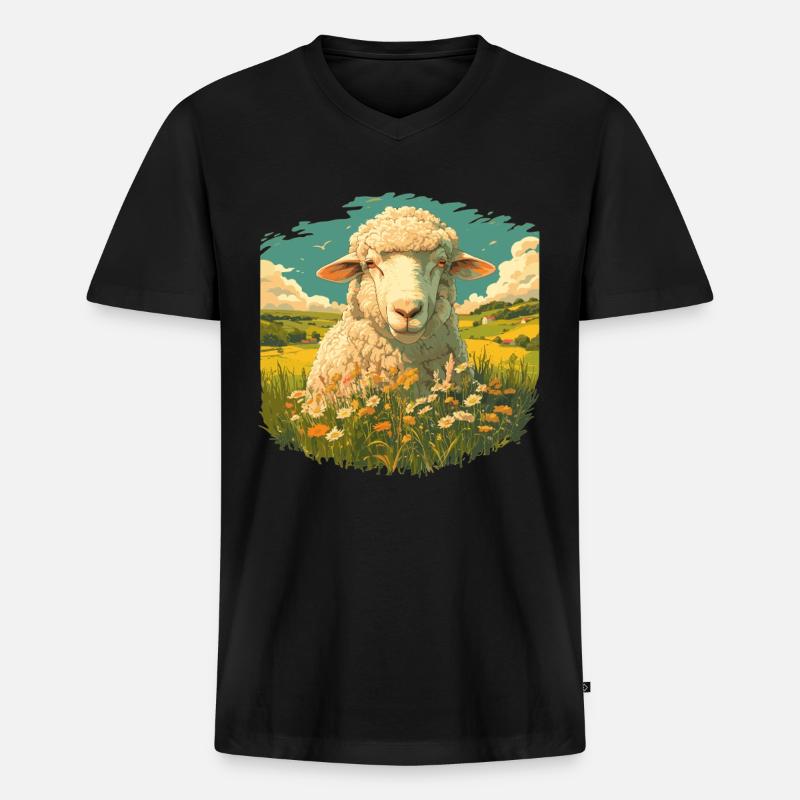 Schafe Schaf - Männer Premium Bio T-Shirt mit V-Ausschnitt - Schwarz