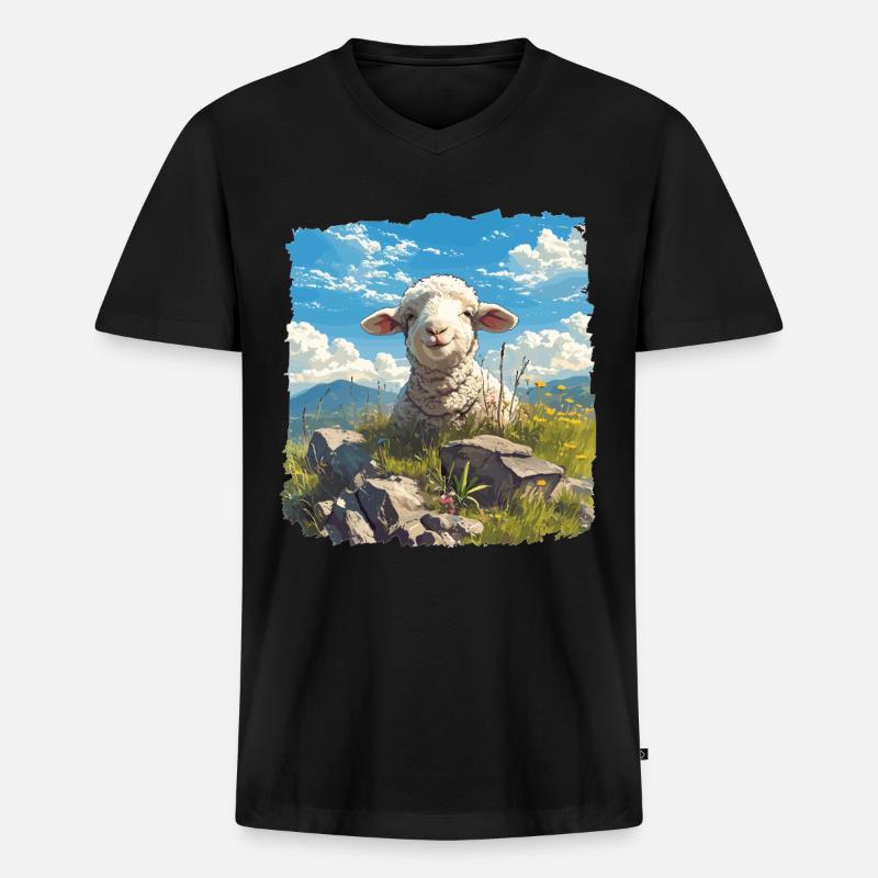 Schafe Schaf - Männer Premium Bio T-Shirt mit V-Ausschnitt - Schwarz