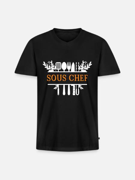 Sous chef Koch - Männer Premium Bio T-Shirt mit V-Ausschnitt - Schwarz