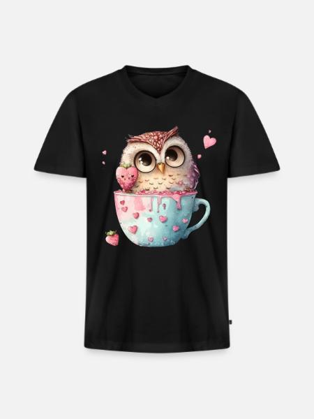 Eule Eulen - Männer Premium Bio T-Shirt mit V-Ausschnitt - Schwarz