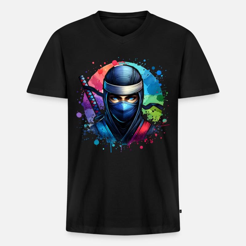 Ninja - Männer Premium Bio T-Shirt mit V-Ausschnitt - Schwarz