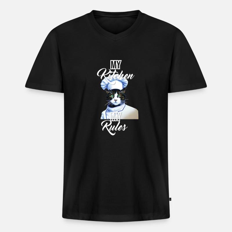 Koch katze - Männer Premium Bio T-Shirt mit V-Ausschnitt - Schwarz