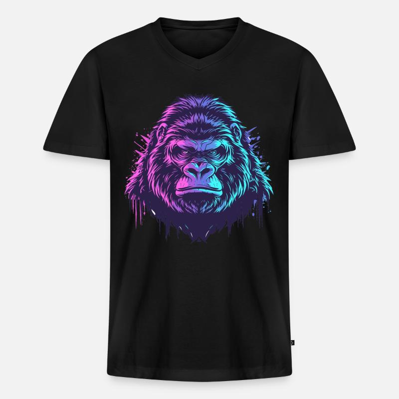 Knallbunter Gorilla - Männer Premium Bio T-Shirt mit V-Ausschnitt - Schwarz