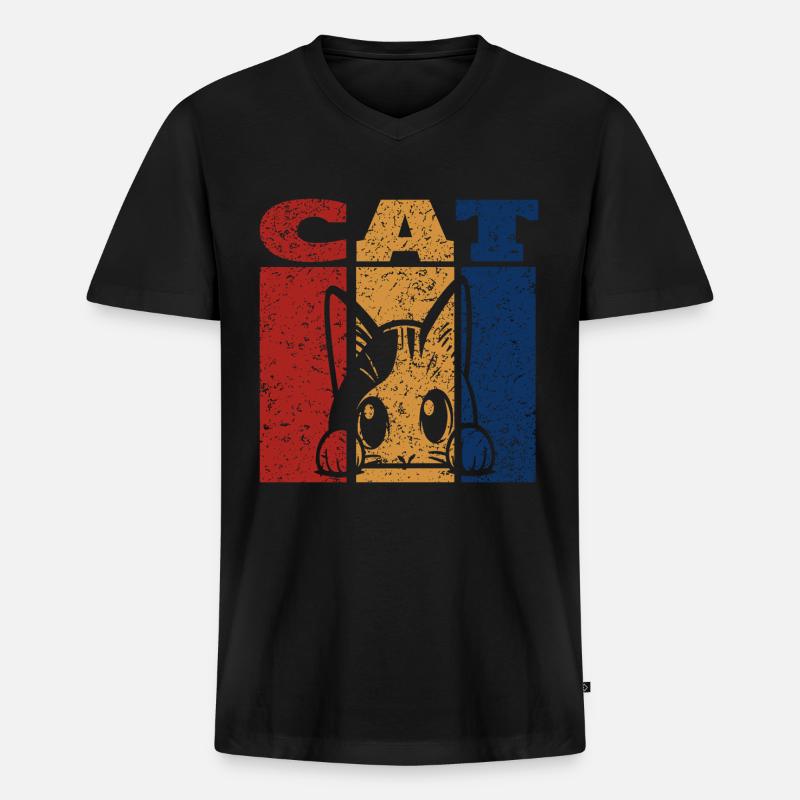Spähende Katze Retro Design - Männer Premium Bio T-Shirt mit V-Ausschnitt - Schwarz