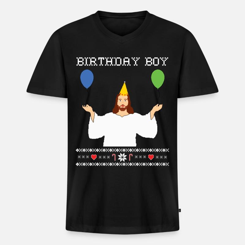 Birthday Boy Jesus - Weihnachtspullover - Männer Premium Bio T-Shirt mit V-Ausschnitt - Schwarz