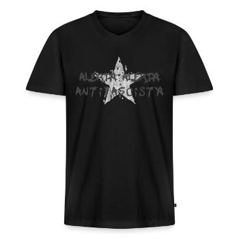 SCHLACHTRUF DER ANTIFA ALERTA ALERTA ANTIFASCISTA - Männer Premium Bio T-Shirt mit V-Ausschnitt - Schwarz - Vorne - Nico (187cm)