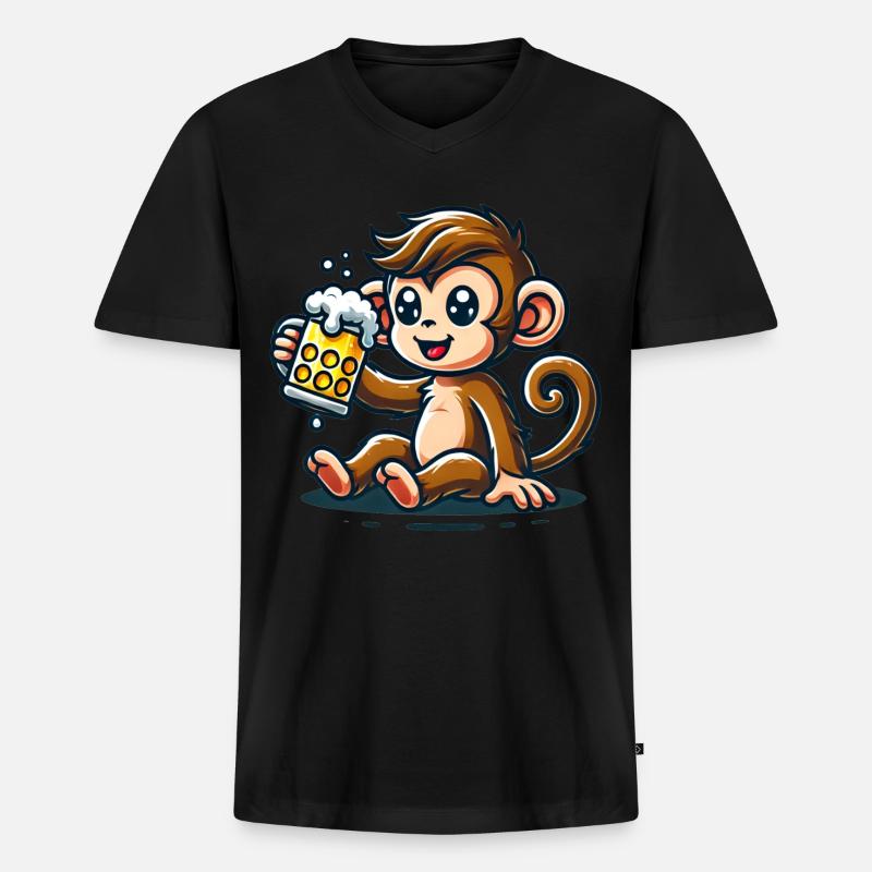 Cute Monkey Drinking Beer - Männer Premium Bio T-Shirt mit V-Ausschnitt - Schwarz