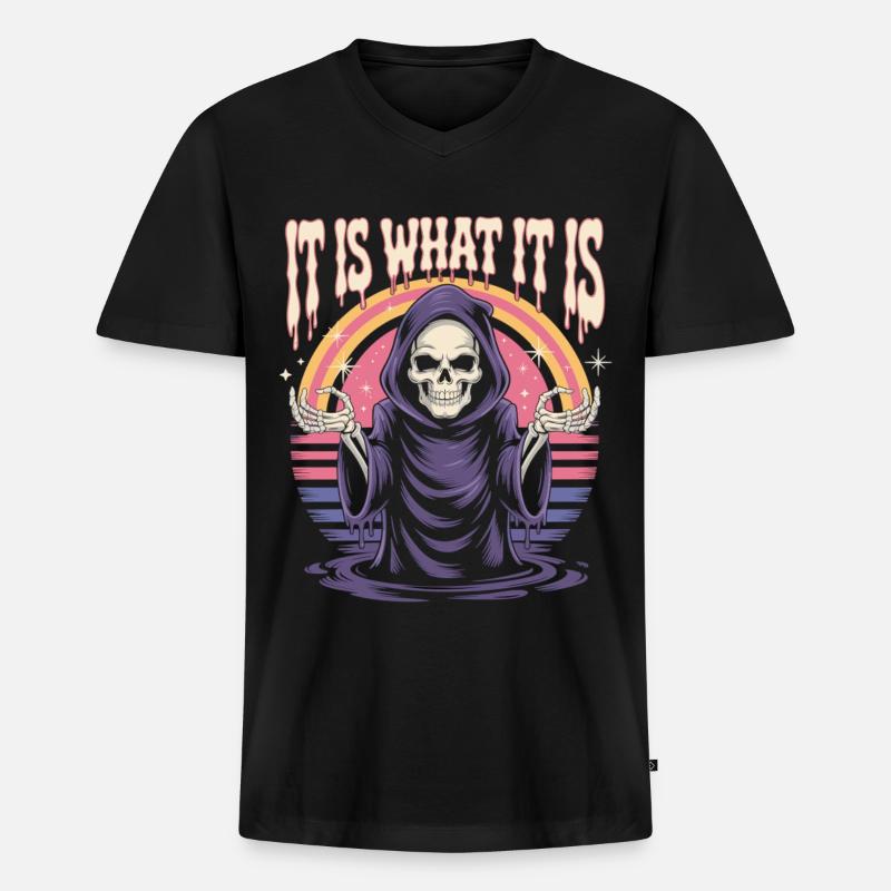 Sensenmann Retro Spruch Shirt - Männer Premium Bio T-Shirt mit V-Ausschnitt - Schwarz