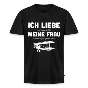 Modellflieger RC Pilot fliegen Kunstflug Geschenk - Männer Premium Bio T-Shirt mit V-Ausschnitt - Schwarz - Vorne - Nico (187cm)
