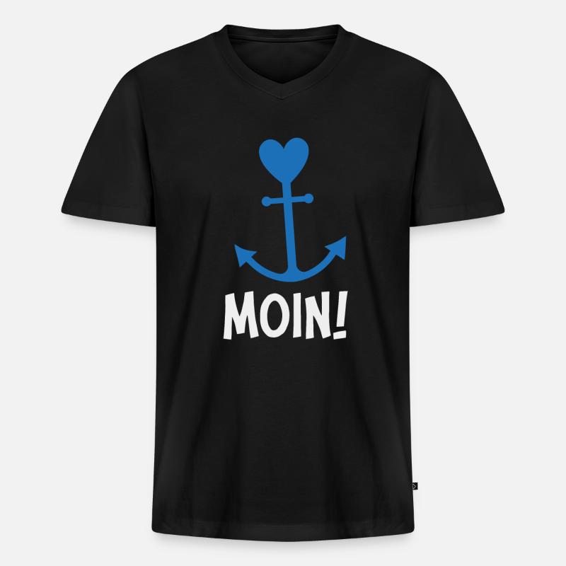 Moin Anker - Männer Premium Bio T-Shirt mit V-Ausschnitt - Schwarz