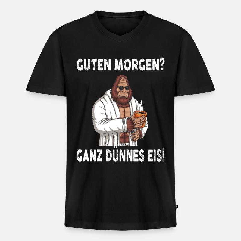 Guten Morgen - Ganz dünnes Eis Spruch Kaffee - Männer Premium Bio T-Shirt mit V-Ausschnitt - Schwarz