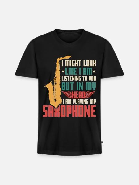 Saxophon Spruch - Männer Premium Bio T-Shirt mit V-Ausschnitt - Schwarz