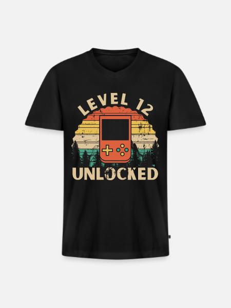 Level 12 Unlocked - Men's Premium Organic T-shirt with V-neck - black
